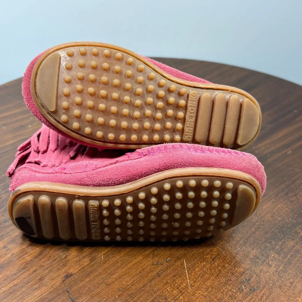 Minnetonka Ankle Boots Girls Size 10 Hot Pink‎ Suede Double Fringe Side Zip 2295